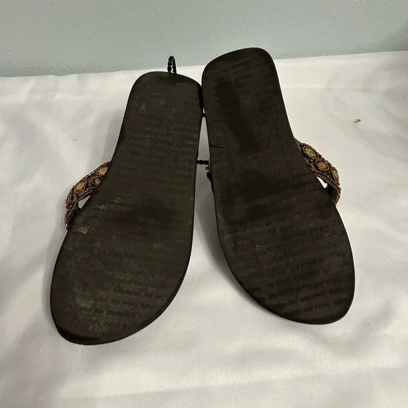 Yellow Box Gold and Brown Beaded Sandals - Picture 3 of 4